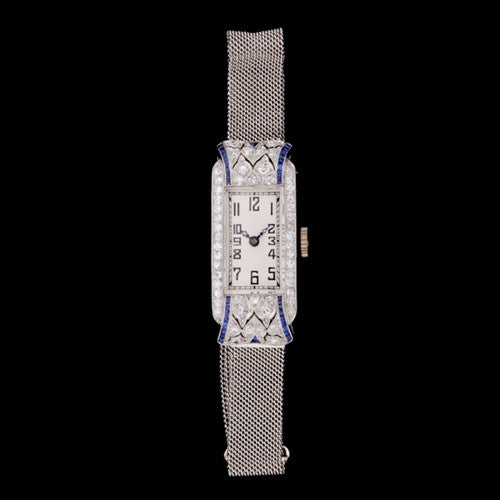 Deco Diamond & Sapphire Platinum Watch
