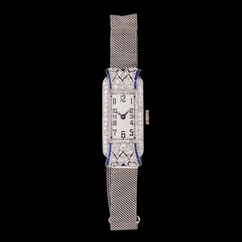 Deco Diamond & Sapphire Platinum Watch