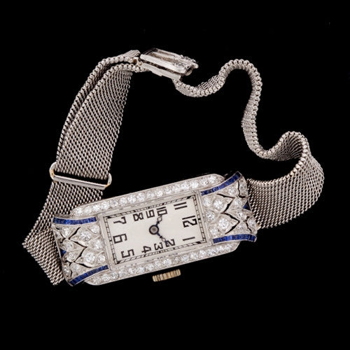 Deco Diamond & Sapphire Platinum Watch