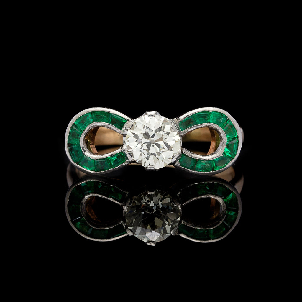 Estate Diamond & Emerald Engagement Ring