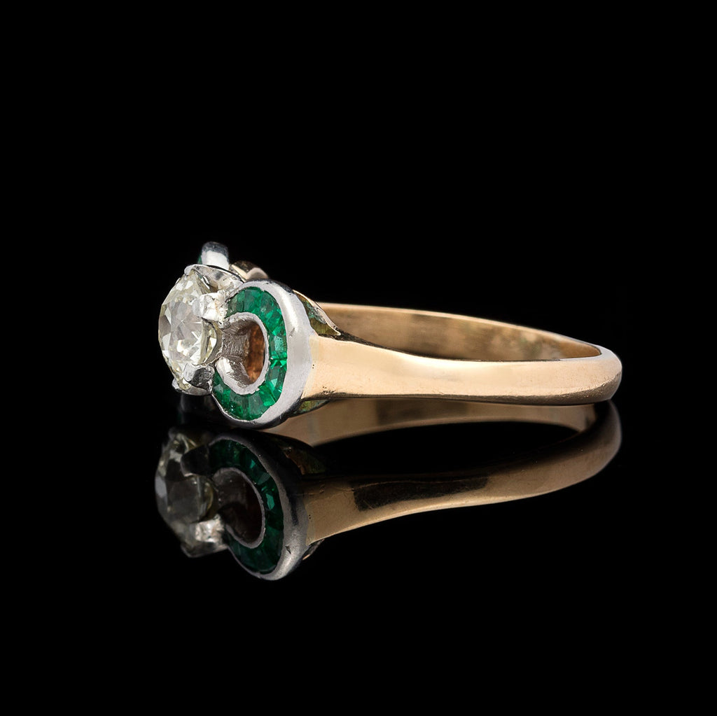 Estate Diamond & Emerald Engagement Ring