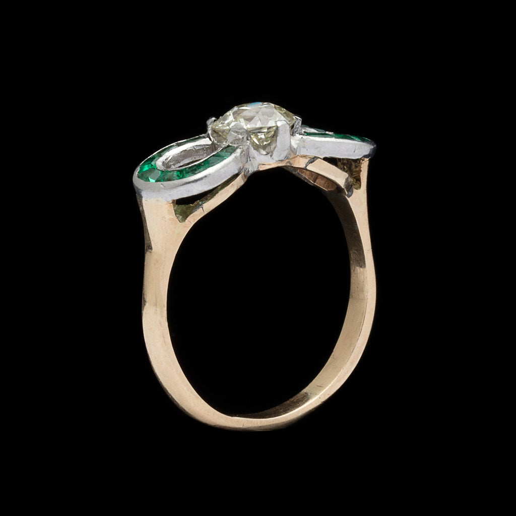 Estate Diamond & Emerald Engagement Ring