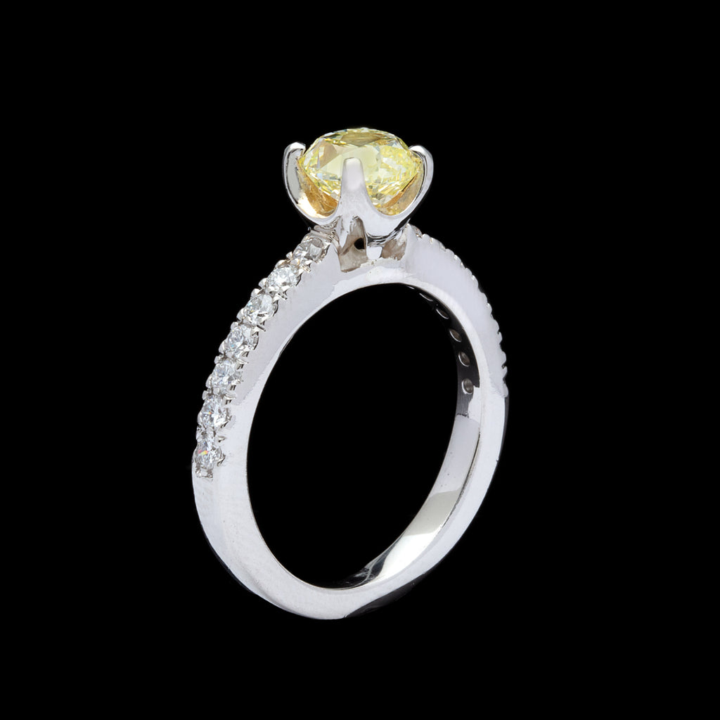 GIA 1.07-ct Fancy Light Greenish Yellow Cushion Diamond Ring