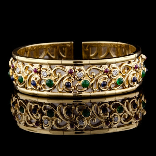  Multi-Gem, Diamond 18KT Bangle Bracelet