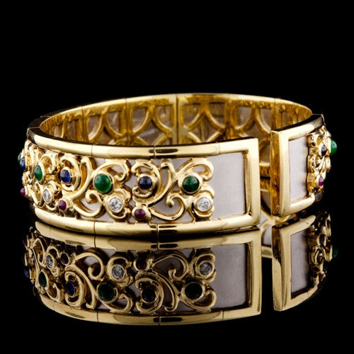  Multi-Gem, Diamond 18KT Bangle Bracelet