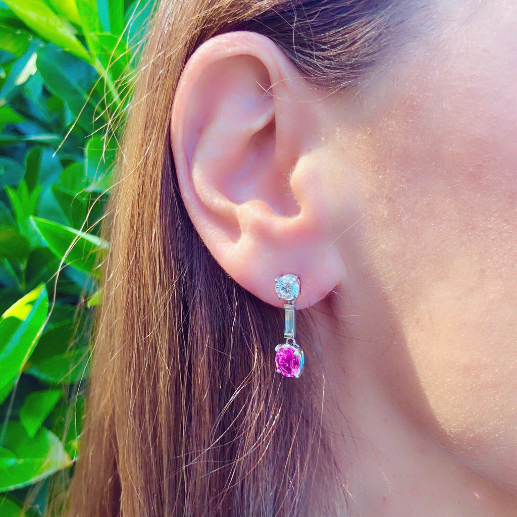 Pink Sapphire & Diamond Dangle Earrings