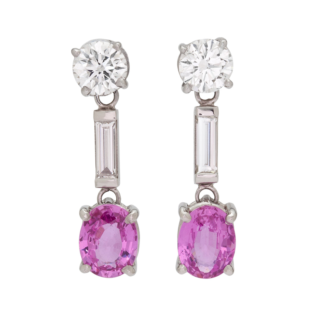 Pink Sapphire & Diamond Dangle Earrings