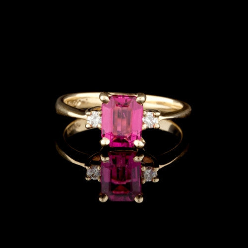 Rubelite & Diamond 14Kt Ring