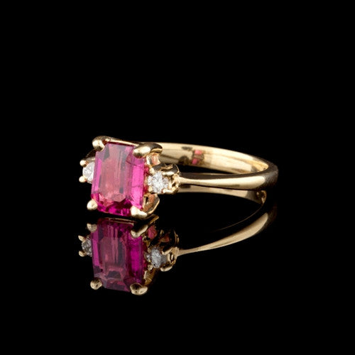 Rubelite & Diamond 14Kt Ring