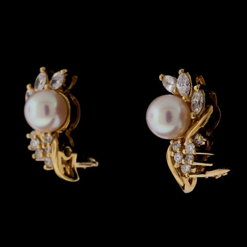 7mm Pearl & Diamond Earrings