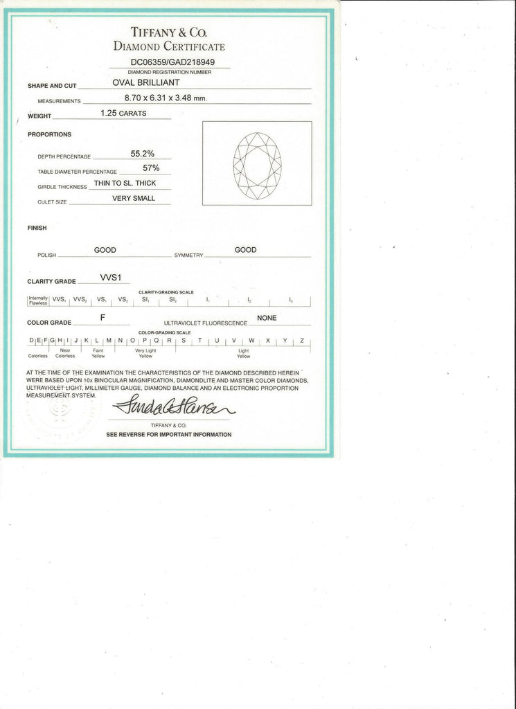 Tiffany & Co. 2.45 Carat Total Weight Oval Shape Diamond Ring