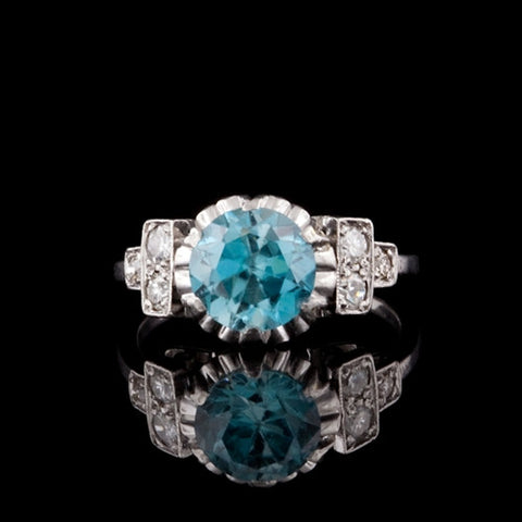1ct Zircon & Diamond Platinum Ring