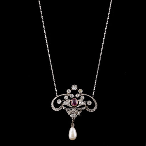 Vintage Ruby & Diamond Lavaliere Necklace