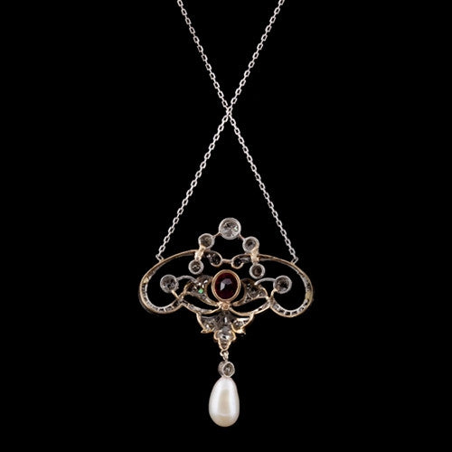 Vintage Ruby & Diamond Lavaliere Necklace