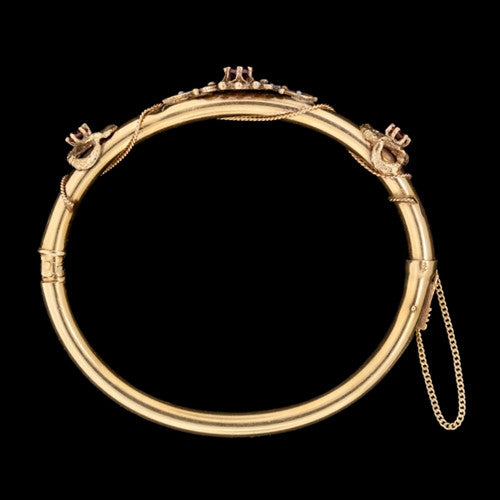 Vintage Garnet & Seed Pearl Bangle Bracelet