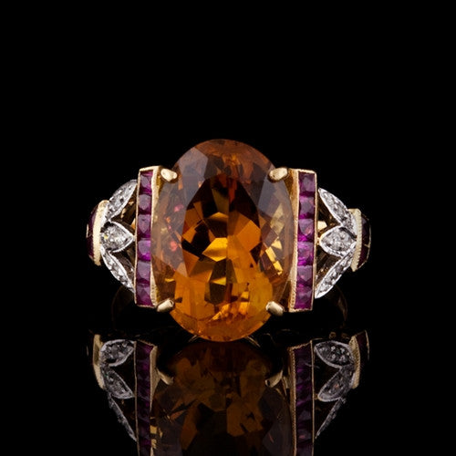 Oval Topaz, Ruby & Diamond Ring