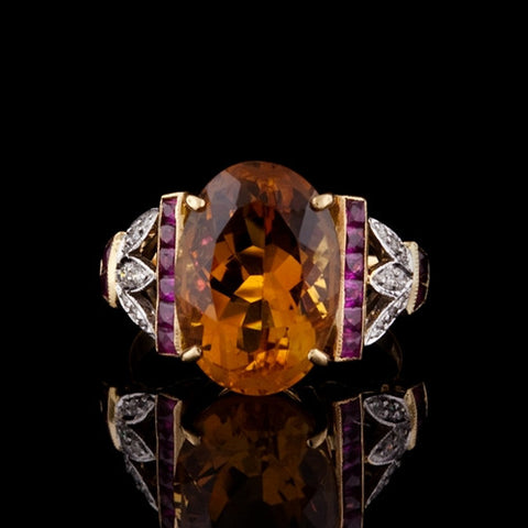 Oval Topaz, Ruby & Diamond Ring