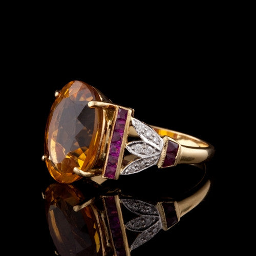 Oval Topaz, Ruby & Diamond Ring