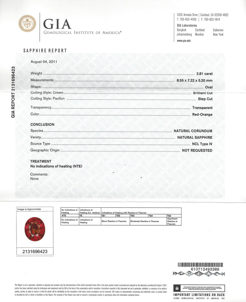 Red-Orange Sapphire & Diamond Platinum Ring