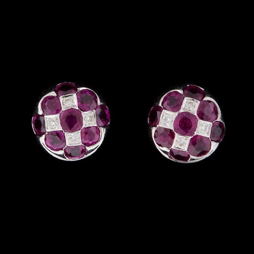 Ruby & Diamond Button Earrings