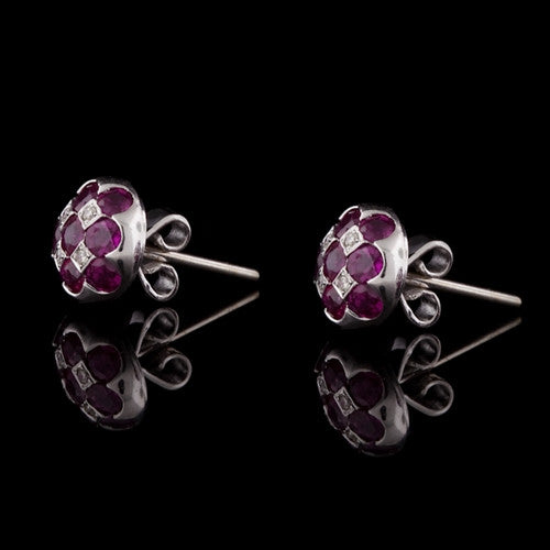 Ruby & Diamond Button Earrings
