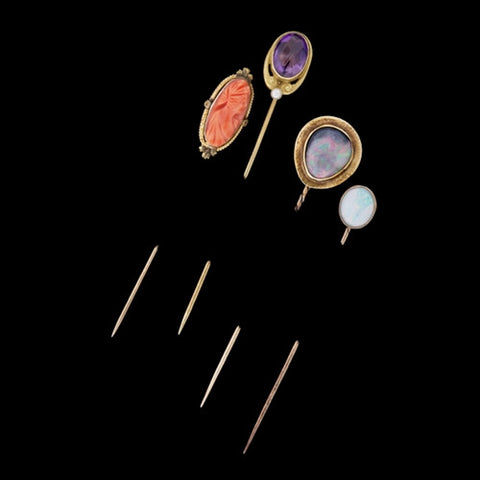 Antique 14Kt Mixed Stone Stick Pins