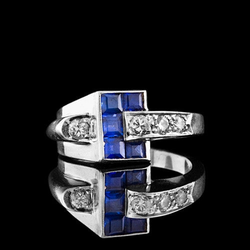 Deco Sapphire & Diamond Buckle Ring