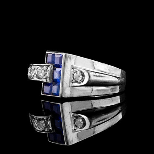 Deco Sapphire & Diamond Buckle Ring