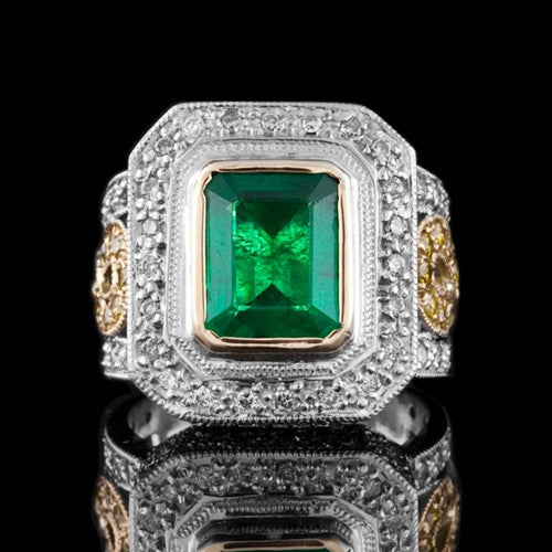 Emerald & Pave Diamond Ring