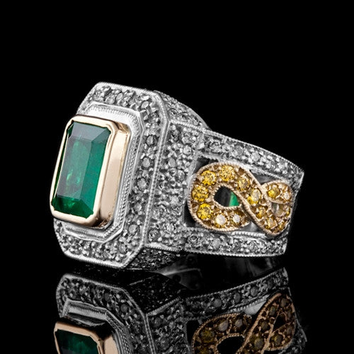 Emerald & Pave Diamond Ring