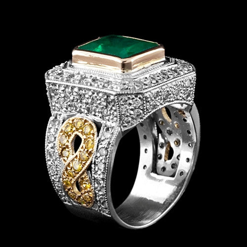 Emerald & Pave Diamond Ring
