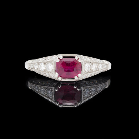 GIA Natural Unheated Ruby in Custom French Platinum Diamond Mounting