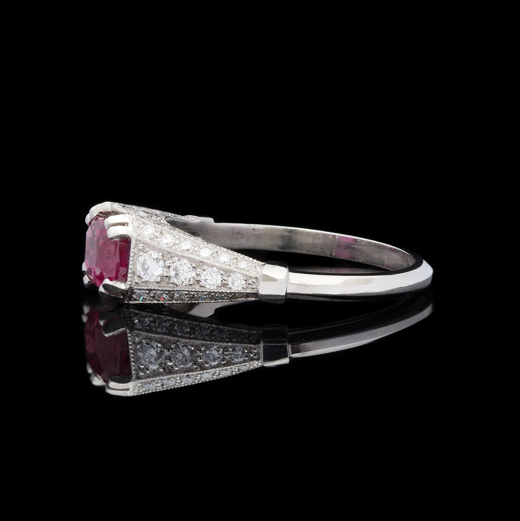 GIA Natural Unheated Ruby in Custom French Platinum Diamond Mounting