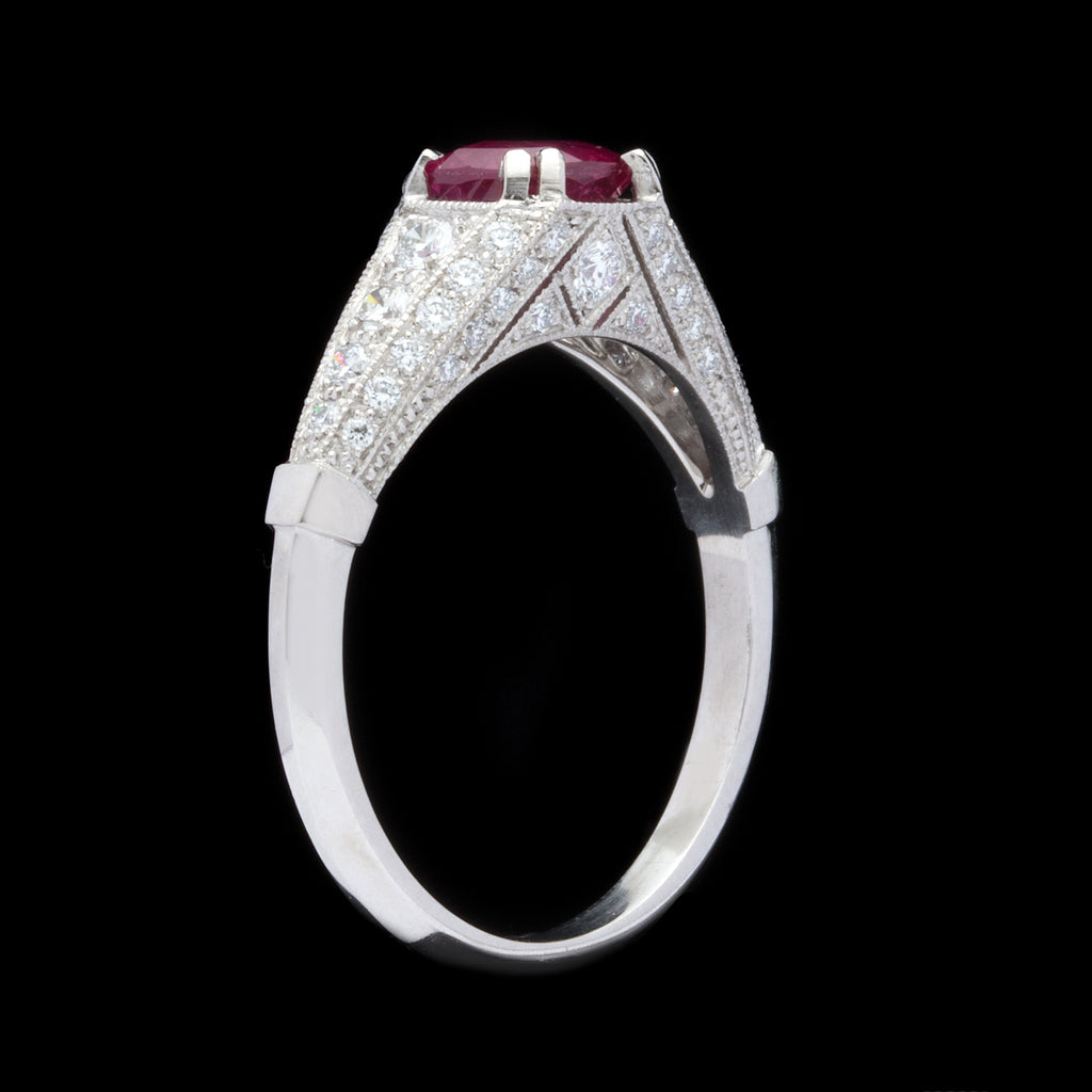 GIA Natural Unheated Ruby in Custom French Platinum Diamond Mounting