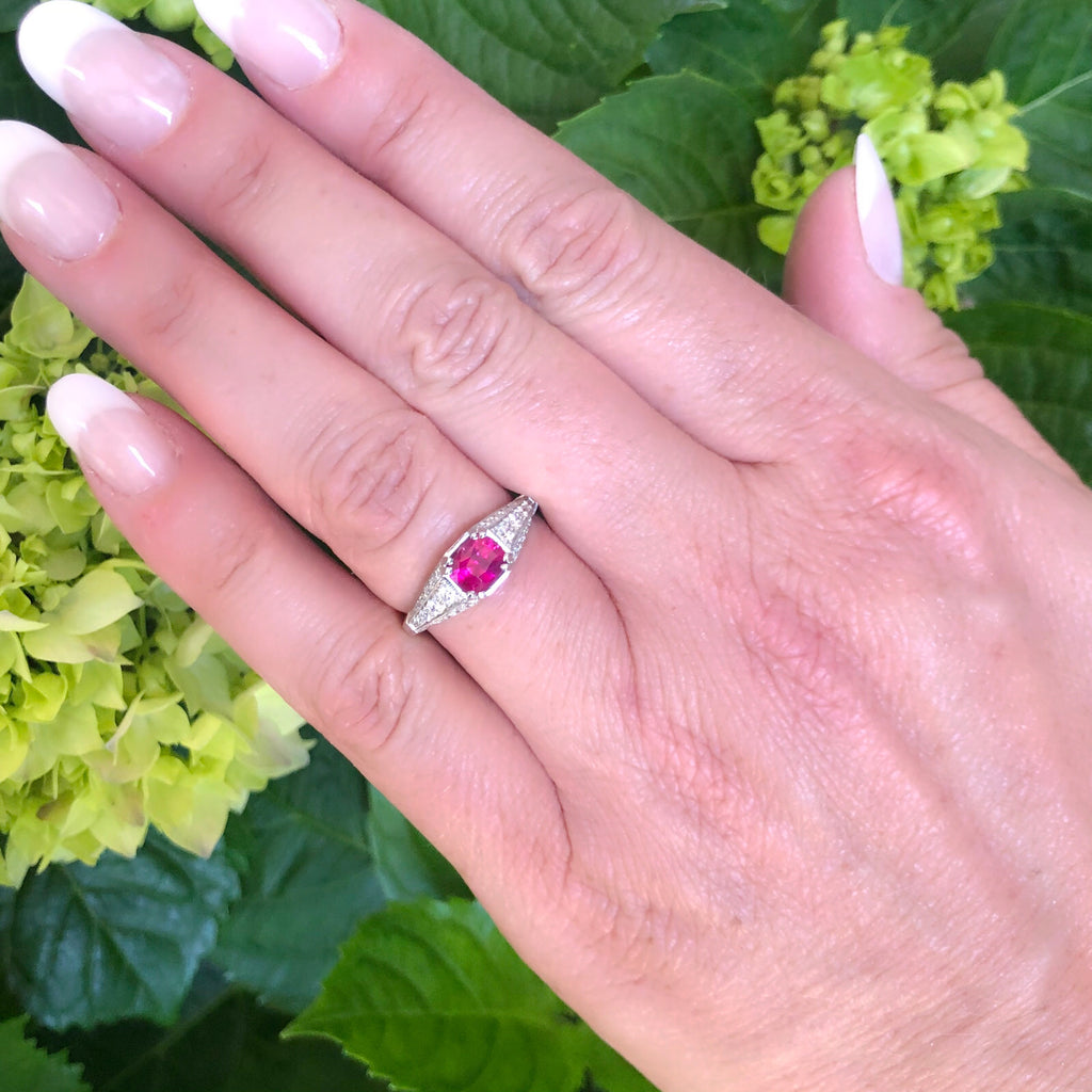 GIA Natural Unheated Ruby in Custom French Platinum Diamond Mounting