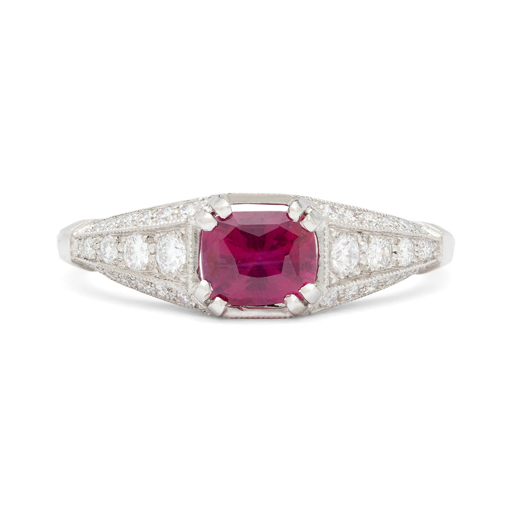 GIA Natural Unheated Ruby in Custom French Platinum Diamond Mounting