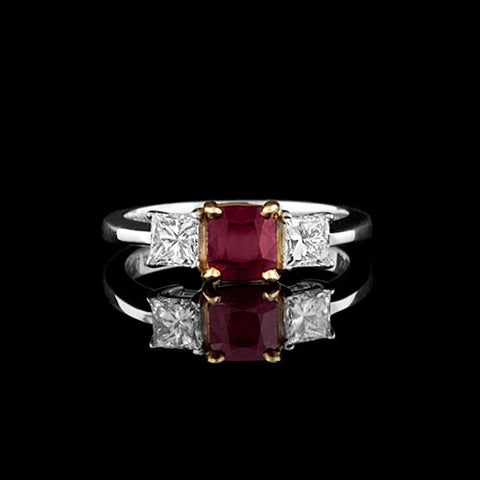 1.13ct Square Ruby & Diamond Ring