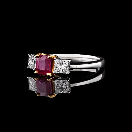 1.13ct Square Ruby & Diamond Ring