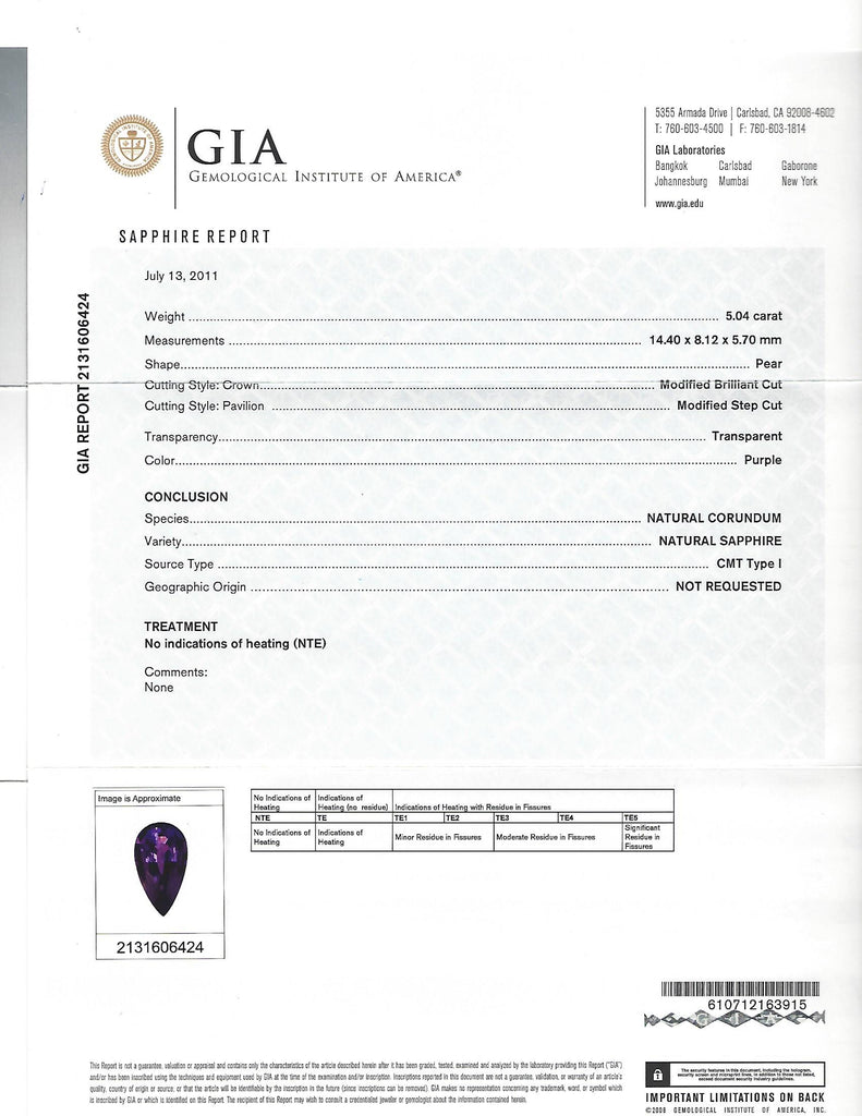 5.04 ct Unheated Natural Purple Sapphire in Custom Platinum Ring