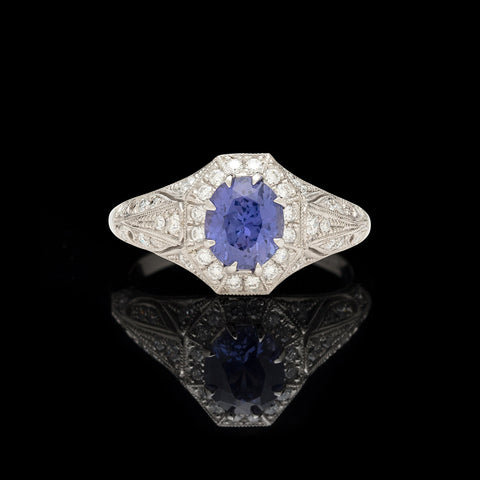 Custom Platinum Ring Featuring Unheated Blueish Violet Sapphire