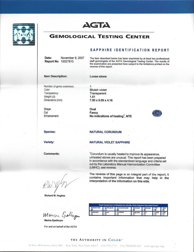 Custom Platinum Ring Featuring Unheated Blueish Violet Sapphire