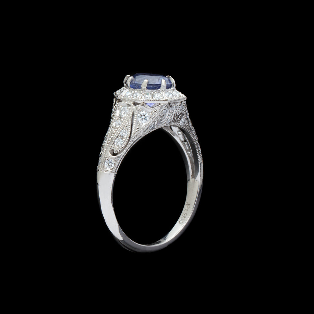 Custom Platinum Ring Featuring Unheated Blueish Violet Sapphire
