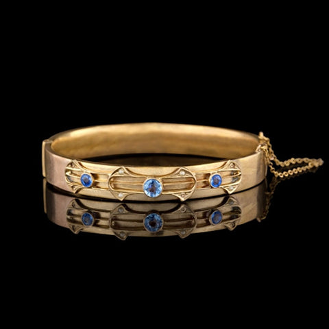 Antique Sapphire & Seed Pearl Bangle Bracelet