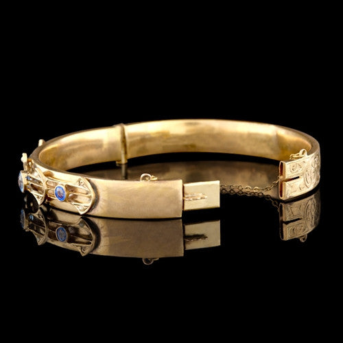Antique Sapphire & Seed Pearl Bangle Bracelet