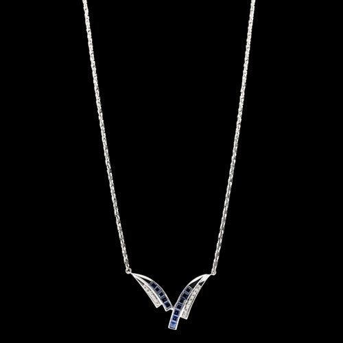 Deco Style Sapphire and Diamond Necklace