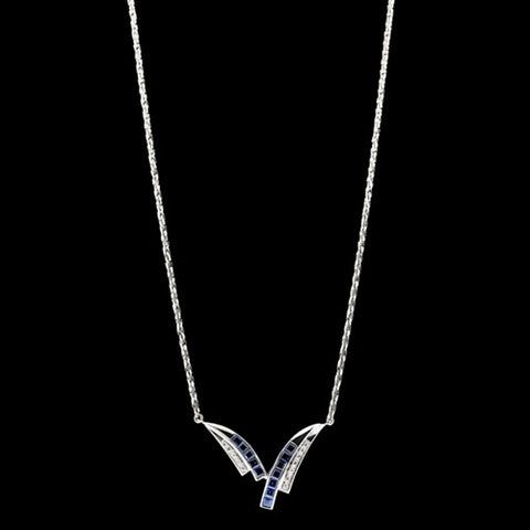Deco Style Sapphire and Diamond Necklace