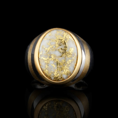 Platinum Gold Quartz Nugget Gents Ring