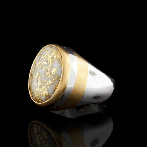 Platinum Gold Quartz Nugget Gents Ring
