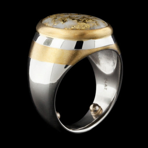 Platinum Gold Quartz Nugget Gents Ring