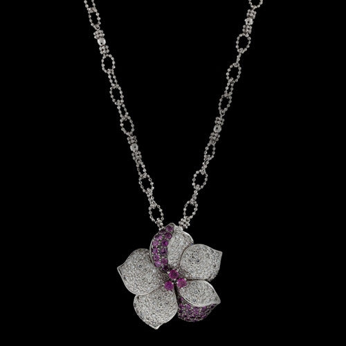 Pink Sapphire & Diamond Flower Necklace/Brooch